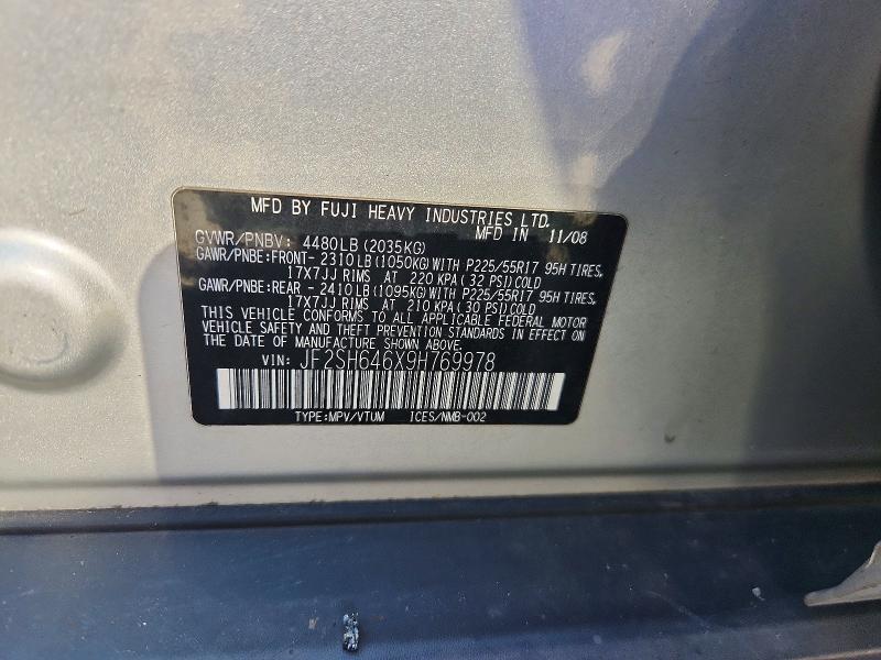 68809276 :رقم المزاد ، JF2SH646X9H769978 vin ، 2009 Subaru Forester مزاد بيع