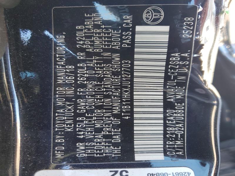 Продаж на аукціоні авто 2018 Toyota Camry, vin: 4T1B11HKXJU127703, номер лоту: 68244986