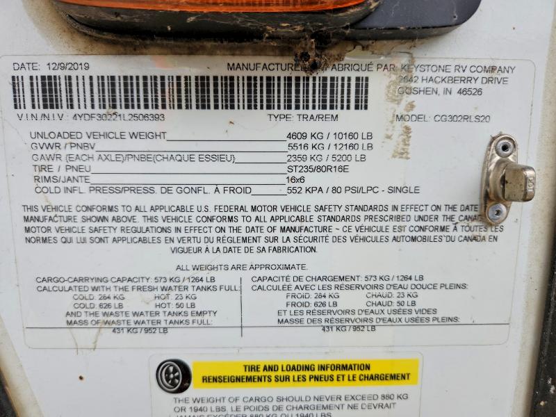 Продажа на аукционе авто 2020 Keystone Cougar302, vin: 4YDF30221L2506393, номер лота: 67499106