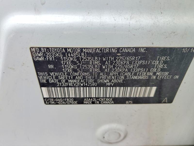 Auction sale of the 2015 Toyota Rav4, vin: 2T3ZFREV2FW142580, lot number: 68797366