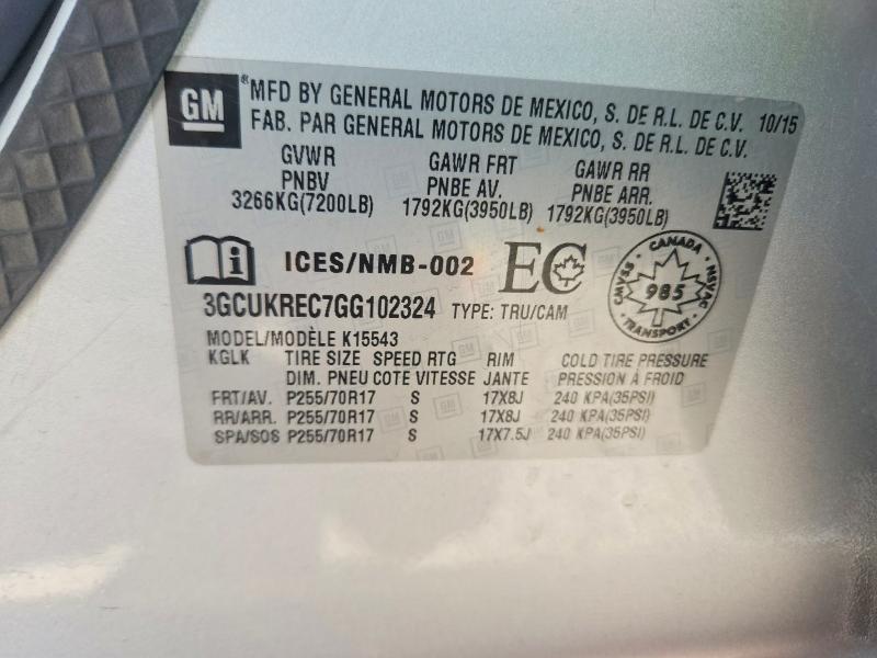 68584156 :رقم المزاد ، 3GCUKREC7GG102324 vin ، 2016 Chevrolet Silverado مزاد بيع