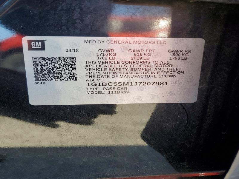 70310906 :رقم المزاد ، 1G1BC5SM1J7207981 vin ، 2018 Chevrolet Cruze مزاد بيع