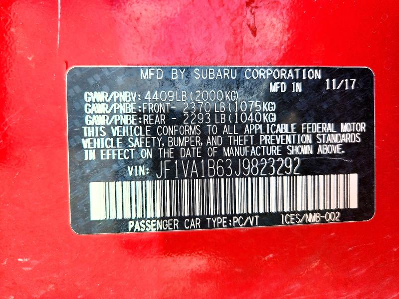 Aukcja sprzedaży 2018 Subaru Wrx, vin: JF1VA1B63J9823292, numer aukcji: 67649466