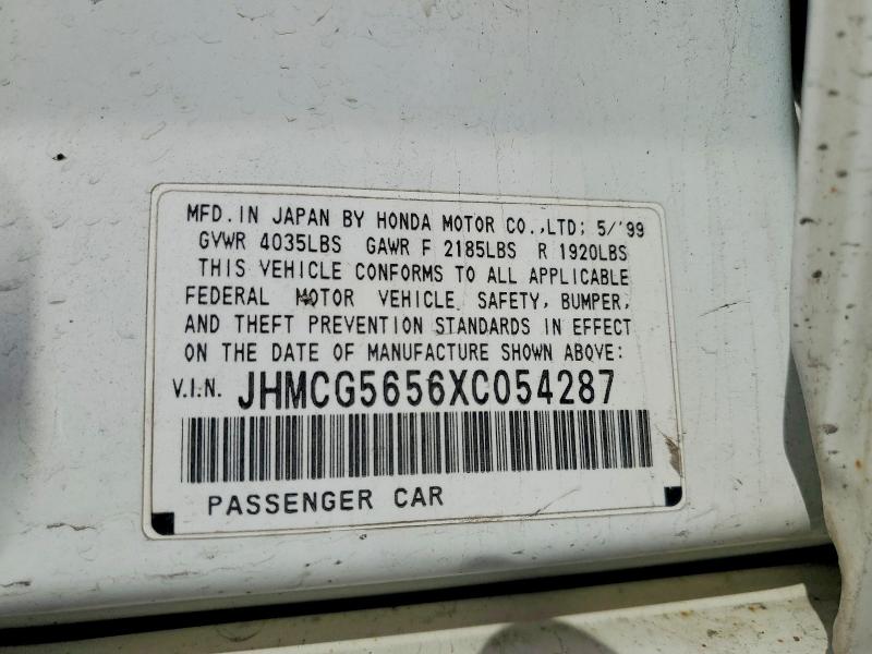 1999 Honda Accord მანქანა იყიდება აუქციონზე, vin: JHMCG5656XC054287, აუქციონის ნომერი: 69844776