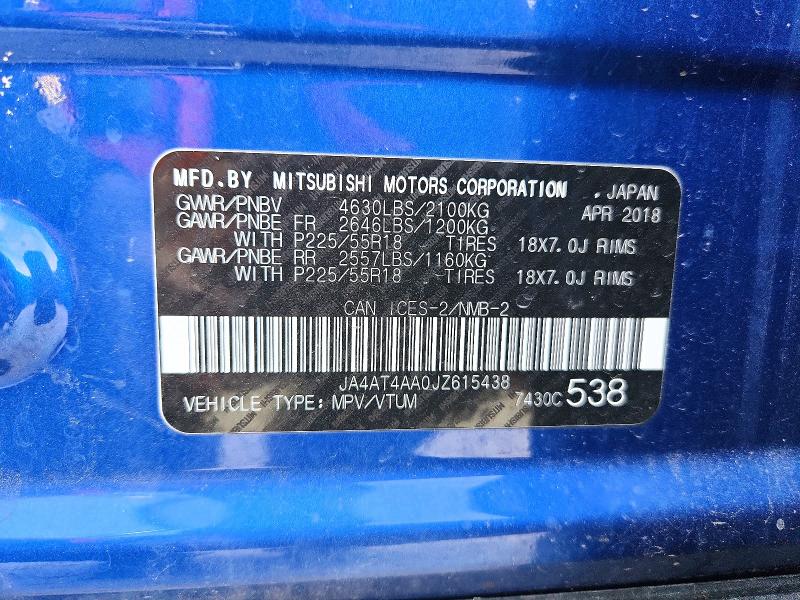Продаж на аукціоні авто 2018 Mitsubishi Eclipse Cross, vin: JA4AT4AA0JZ615438, номер лоту: 69425806