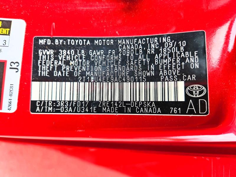 69844076 :رقم المزاد ، 2T1BU4EE9AC490115 vin ، 2010 Toyota Corolla مزاد بيع