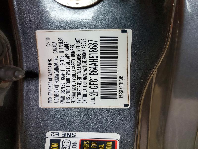 Aukcja sprzedaży 2010 Honda Civic, vin: 2HGFG1B64AH518687, numer aukcji: 70640816