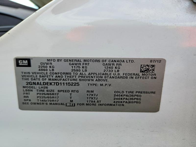 Aukcja sprzedaży 2013 Chevrolet Equinox, vin: 2GNALDEK7D1115225, numer aukcji: 69622066