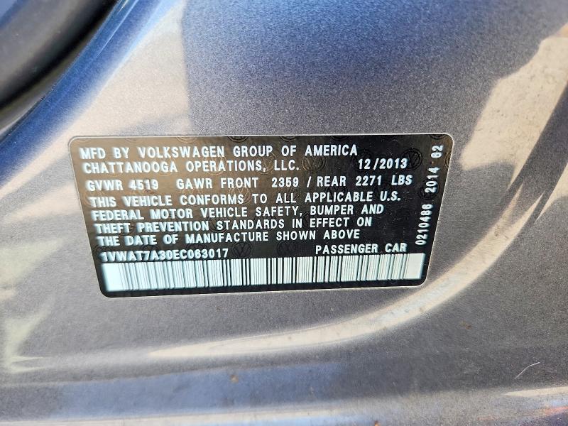 Продаж на аукціоні авто 2014 Volkswagen Passat, vin: 1VWAT7A30EC063017, номер лоту: 68598356