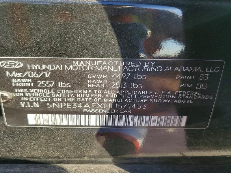 2017 Hyundai Sonata მანქანა იყიდება აუქციონზე, vin: 5NPE34AFXHH571453, აუქციონის ნომერი: 70947476