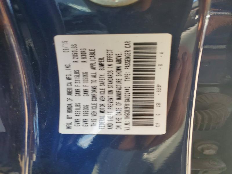 2016 Honda Accord მანქანა იყიდება აუქციონზე, vin: 1HGCR2F91GA022440, აუქციონის ნომერი: 69956016