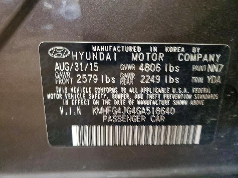 Aukcja sprzedaży 2016 Hyundai Azera, vin: KMHFG4JG4GA518640, numer aukcji: 67088606