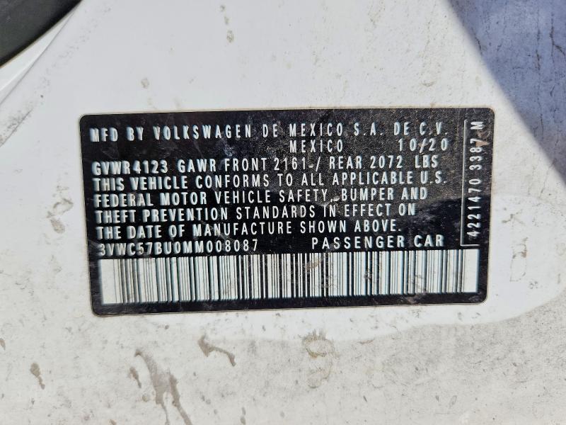 Продажа на аукционе авто 2021 Volkswagen Jetta, vin: 3VWC57BU0MM008087, номер лота: 67793996