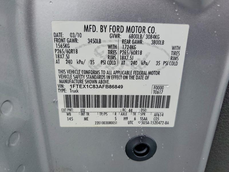 70011876 :رقم المزاد ، 1FTEX1C83AFB86849 vin ، 2010 Ford F150 مزاد بيع