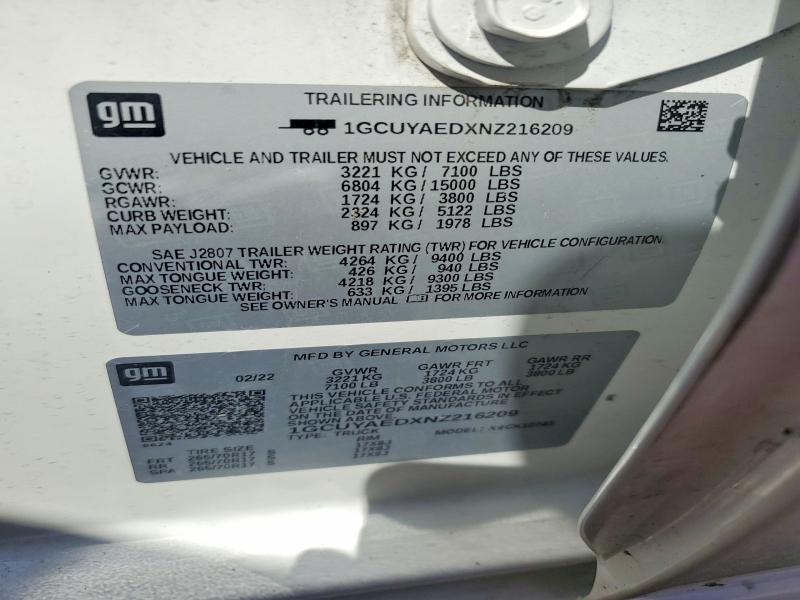 Продаж на аукціоні авто 2022 Chevrolet Silverado Ltd, vin: 1GCUYAEDXNZ216209, номер лоту: 66910546