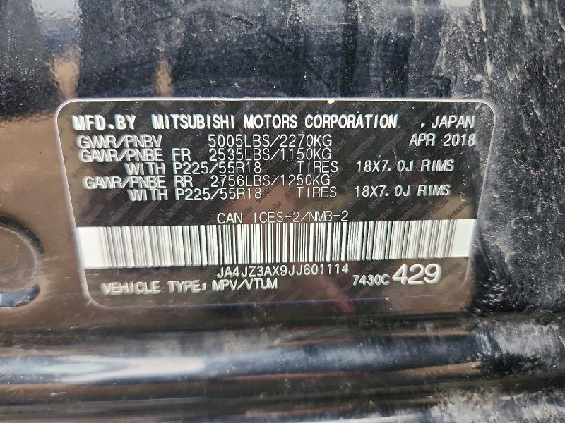 68046926 :رقم المزاد ، JA4JZ3AX9JJ601114 vin ، 2018 Mitsubishi Outlander مزاد بيع