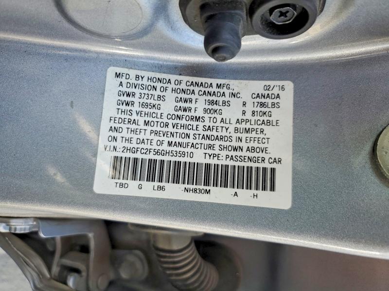 Продаж на аукціоні авто 2016 Honda Civic, vin: 2HGFC2F56GH535910, номер лоту: 67501646