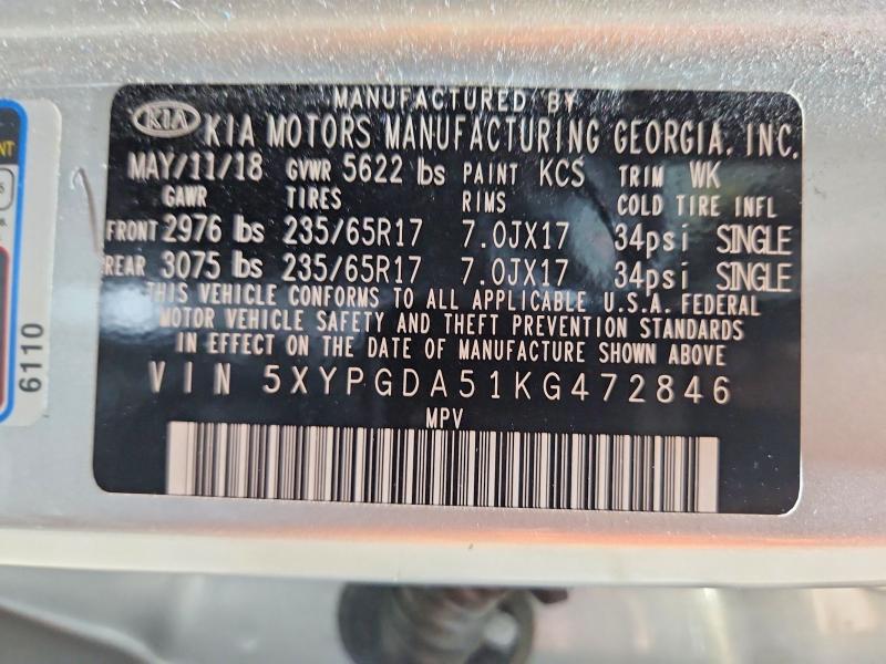 Aukcja sprzedaży 2019 Kia Sorento, vin: 5XYPGDA51KG472846, numer aukcji: 64756486