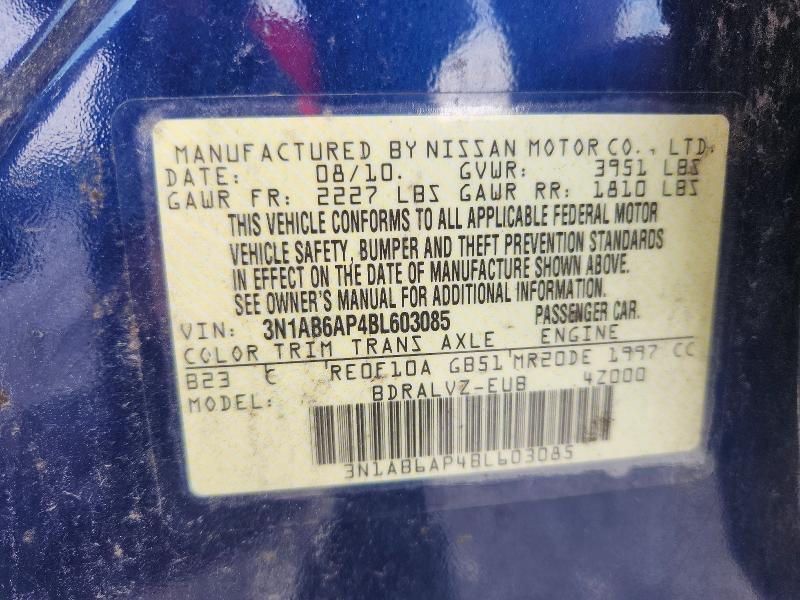 2011 Nissan Sentra მანქანა იყიდება აუქციონზე, vin: 3N1AB6AP4BL603085, აუქციონის ნომერი: 67689896
