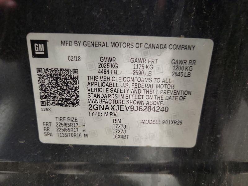 67247856 :رقم المزاد ، 2GNAXJEV9J6284240 vin ، 2018 Chevrolet Equinox مزاد بيع