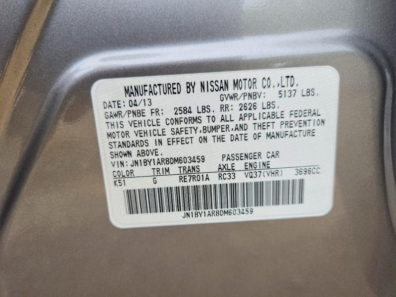 69371816 :رقم المزاد ، JN1BY1AR8DM603459 vin ، 2013 Infiniti M37 مزاد بيع