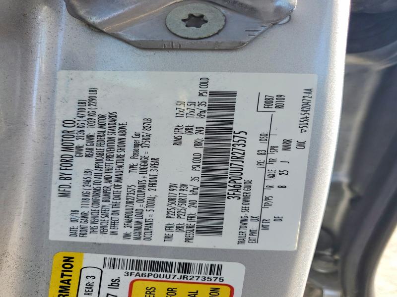 71298146 :رقم المزاد ، 3FA6P0UU7JR273575 vin ، 2018 Ford Fusion مزاد بيع