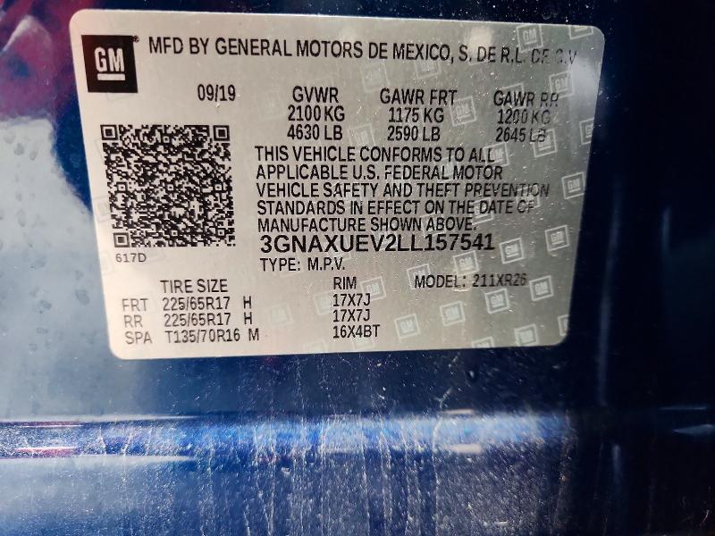 2020 Chevrolet Equinox მანქანა იყიდება აუქციონზე, vin: 3GNAXUEV2LL157541, აუქციონის ნომერი: 70791806