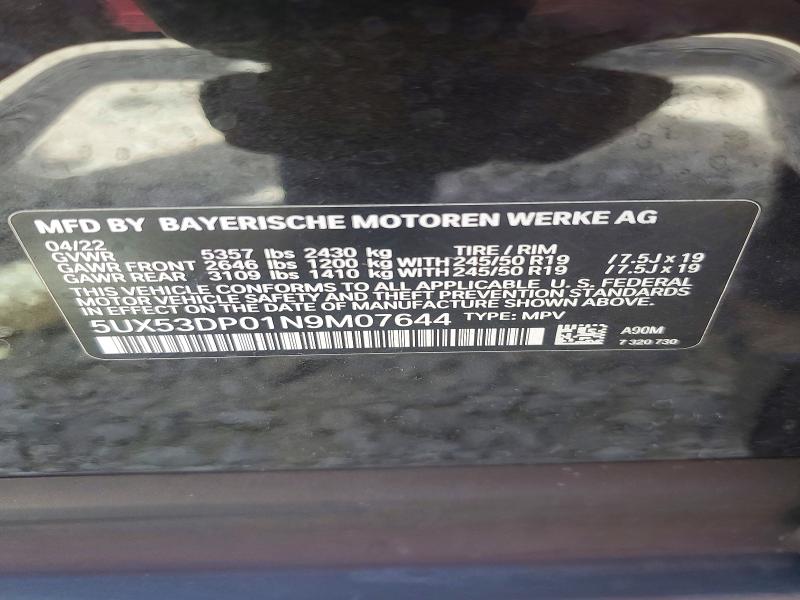 68611426 :رقم المزاد ، 5UX53DP01N9M07644 vin ، 2022 Bmw X3 مزاد بيع