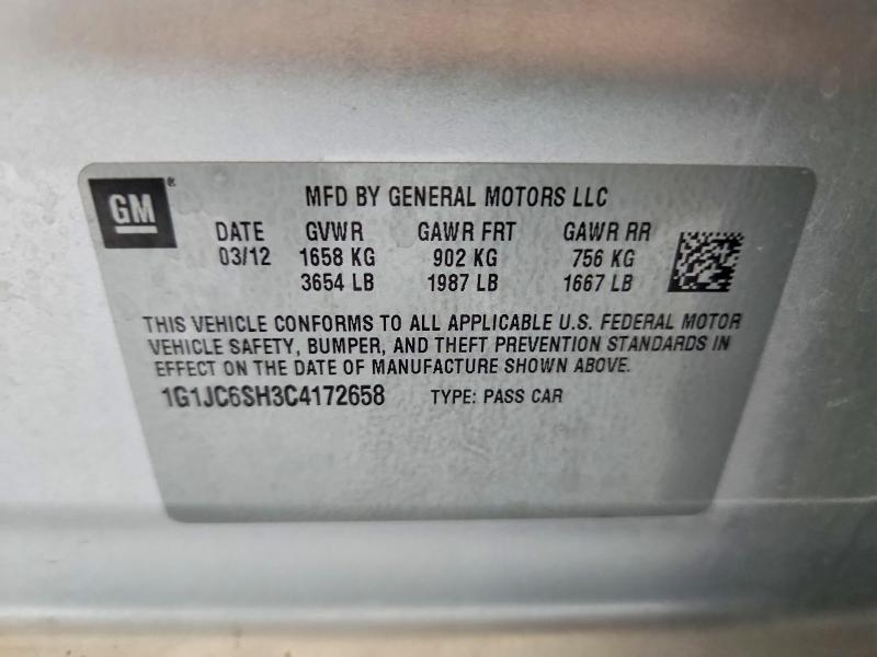 Продаж на аукціоні авто 2012 Chevrolet Sonic, vin: 1G1JC6SH3C4172658, номер лоту: 68862136
