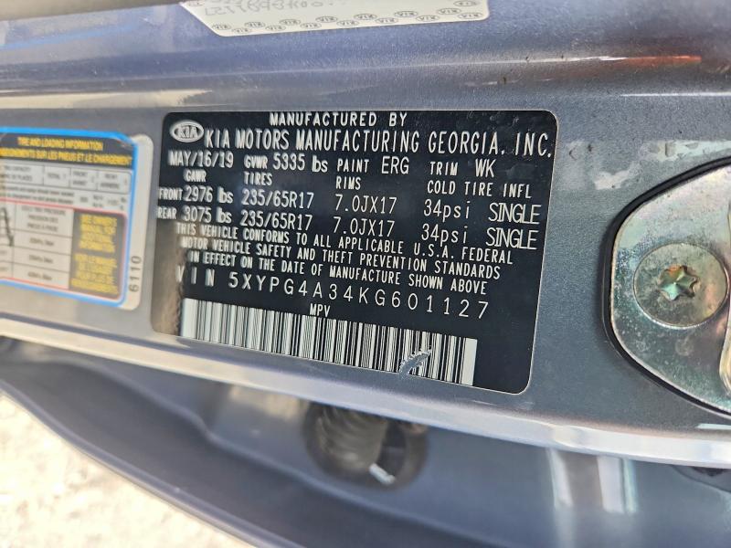67894936 :رقم المزاد ، 5XYPG4A34KG601127 vin ، 2019 Kia Sorento مزاد بيع