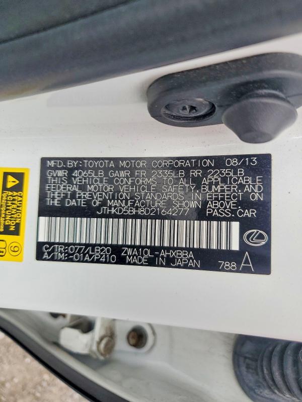 67491486 :رقم المزاد ، JTHKD5BH8D2164277 vin ، 2013 Lexus Ct مزاد بيع