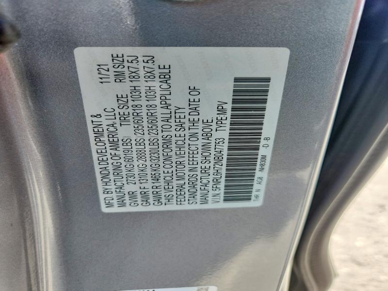 68038556 :رقم المزاد ، 5FNRL6H72NB047753 vin ، 2022 Honda Odyssey مزاد بيع