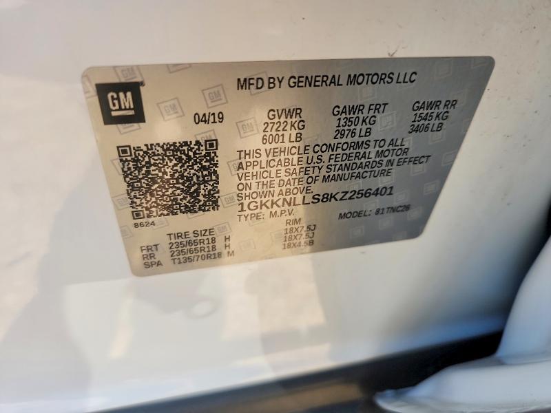 Aukcja sprzedaży 2019 Gmc Acadia, vin: 1GKKNLLS8KZ256401, numer aukcji: 70491446