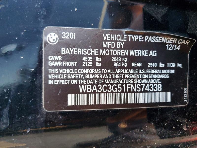 70149276 :رقم المزاد ، WBA3C3G51FNS74338 vin ، 2015 Bmw 320 مزاد بيع