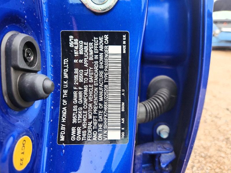 69558256 :رقم المزاد ، SHHFK7H66KU225208 vin ، 2019 Honda Civic مزاد بيع