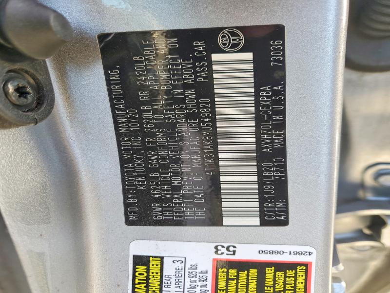 Aukcja sprzedaży 2021 Toyota Camry, vin: 4T1K31AK8MU549820, numer aukcji: 70493666