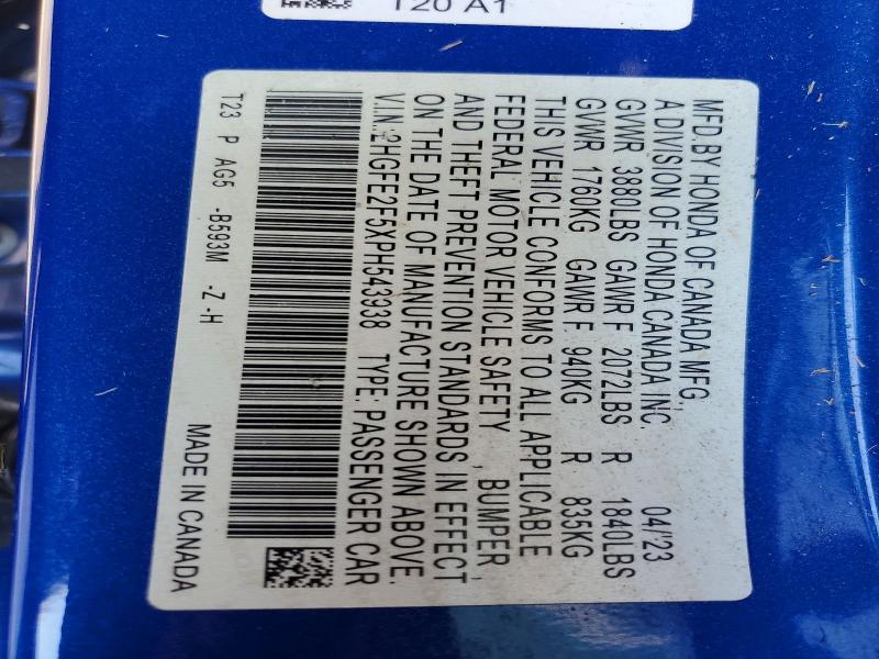 Aukcja sprzedaży 2023 Honda Civic, vin: 2HGFE2F5XPH543938, numer aukcji: 69202166