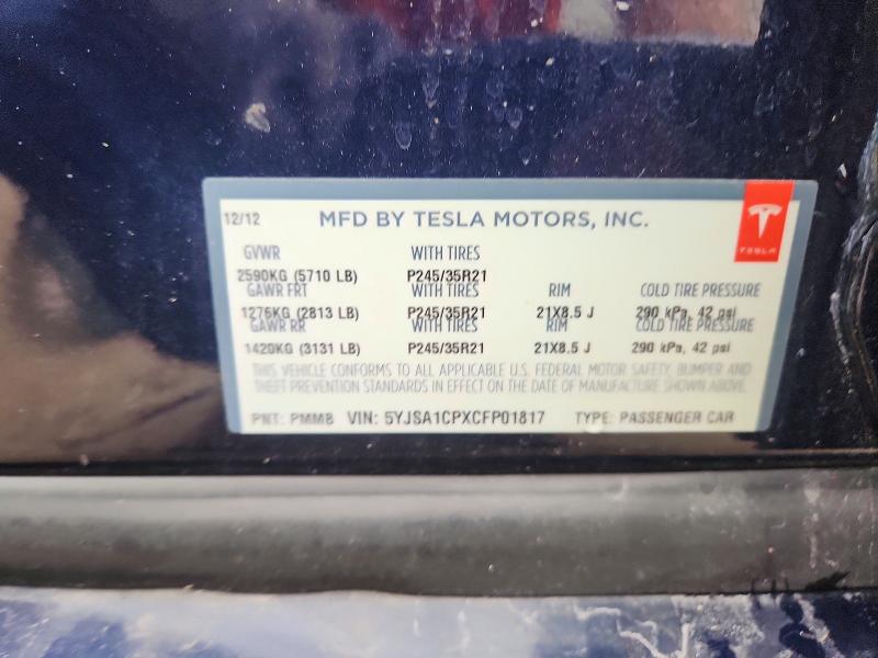 67638336 :رقم المزاد ، 5YJSA1CPXCFP01817 vin ، 2012 Tesla Model S مزاد بيع