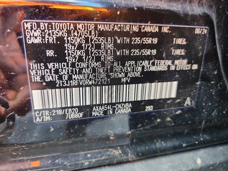 Aukcja sprzedaży 2024 Toyota Rav4, vin: 2T3J1RFV0RW472121, numer aukcji: 68738576
