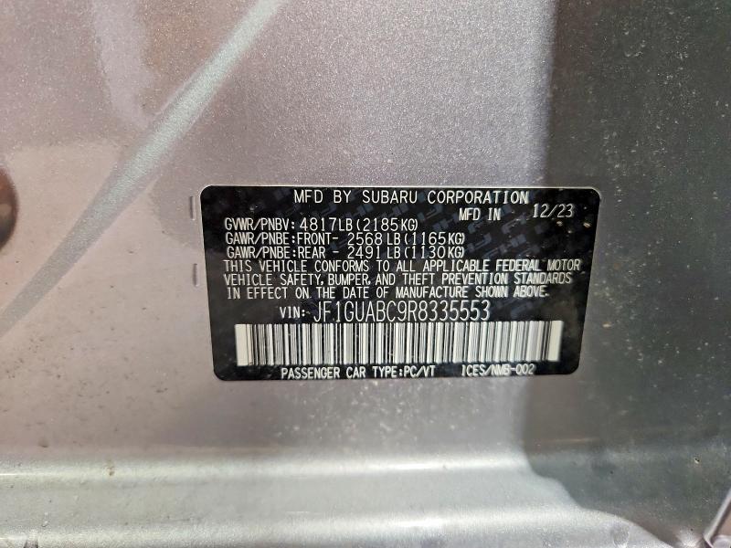 Aukcja sprzedaży 2024 Subaru Impreza, vin: JF1GUABC9R8335553, numer aukcji: 68992326