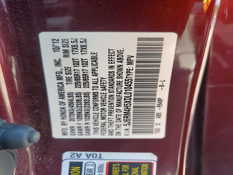 2013 Honda Cr-v მანქანა იყიდება აუქციონზე, vin: 5J6RM4H5XDL010455, აუქციონის ნომერი: 67286546