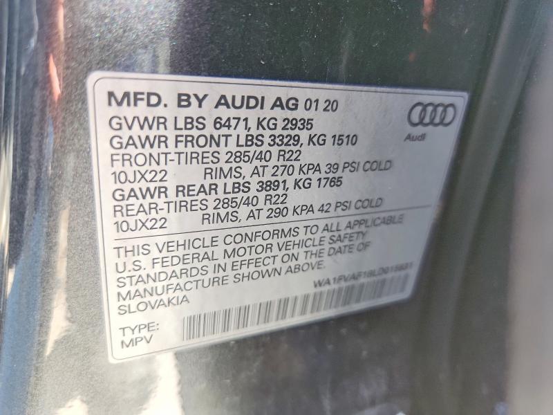 69796776 :رقم المزاد ، WA1FVAF18LD015631 vin ، 2020 Audi Q8 مزاد بيع