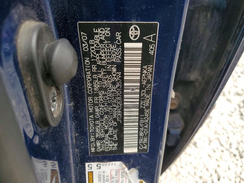 68655946 :رقم المزاد ، JTDBR32E870135794 vin ، 2007 Toyota Corolla مزاد بيع