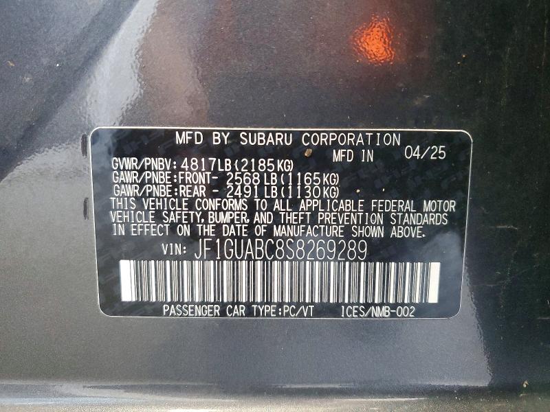Aukcja sprzedaży 2025 Subaru Impreza, vin: JF1GUABC8S8269289, numer aukcji: 68274276