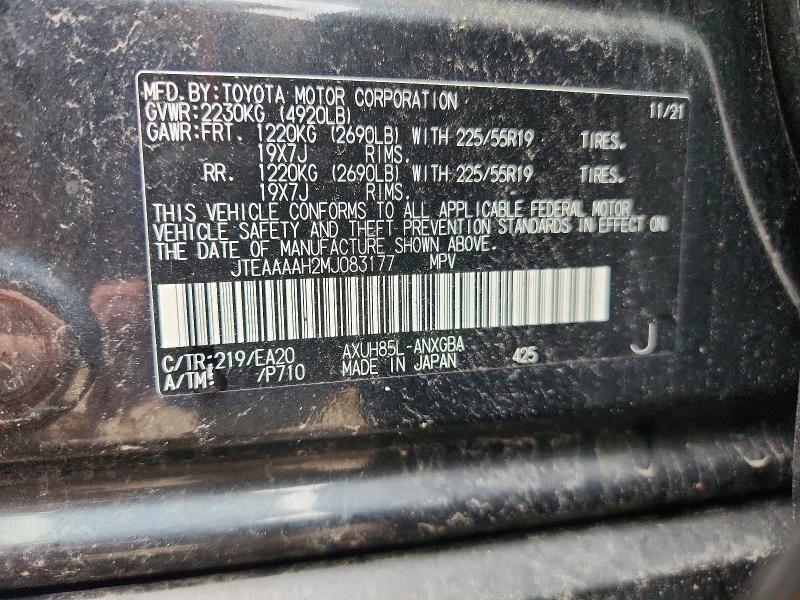 Aukcja sprzedaży 2021 Toyota Venza, vin: JTEAAAAH2MJ083177, numer aukcji: 67981736