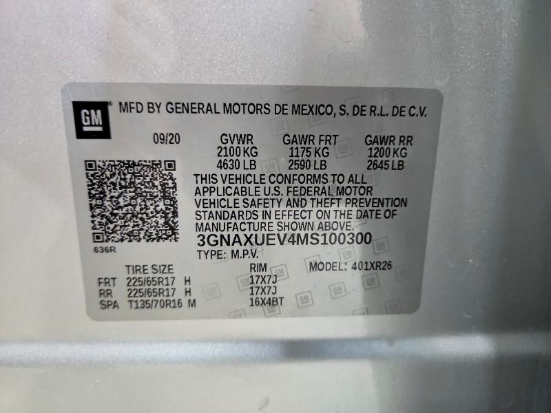 69173286 :رقم المزاد ، 3GNAXUEV4MS100300 vin ، 2021 Chevrolet Equinox مزاد بيع