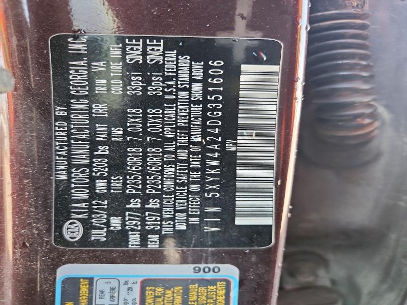 67678936 :رقم المزاد ، 5XYKW4A24DG351606 vin ، 2013 Kia Sorento مزاد بيع