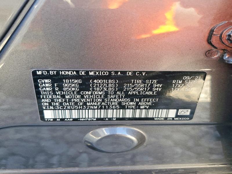 2022 Honda Hr-v მანქანა იყიდება აუქციონზე, vin: 3CZRU5H32NM711365, აუქციონის ნომერი: 68255896