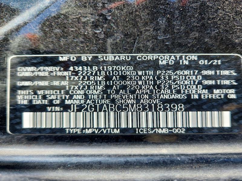 Aukcja sprzedaży 2021 Subaru Crosstrek, vin: JF2GTABC5M8318398, numer aukcji: 68264976