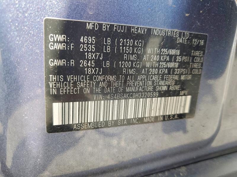 Aukcja sprzedaży 2017 Subaru Outback, vin: 4S4BSAKC0H3320599, numer aukcji: 68482666
